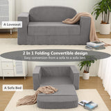 MeMoreCool Convertible Sofa Bed, Pull Out Loveseat Sleeper Sofa, Small Boneless Cloud Couch Bed for Adults, Fold Out Foam Love Seat Grey, Corduroy Folding Floor Couch for Bedroom MeMoreCool