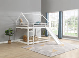 Full Size Loft Bed with Slide, Space Saving House Bunk Beds for Kids Bedroom Furniture, Pine Wood Bed Frame with 12.4" High Safety Guardrail & Ladder, No Box Spring Needed, Teens, Girls, Boys, White Obuvar