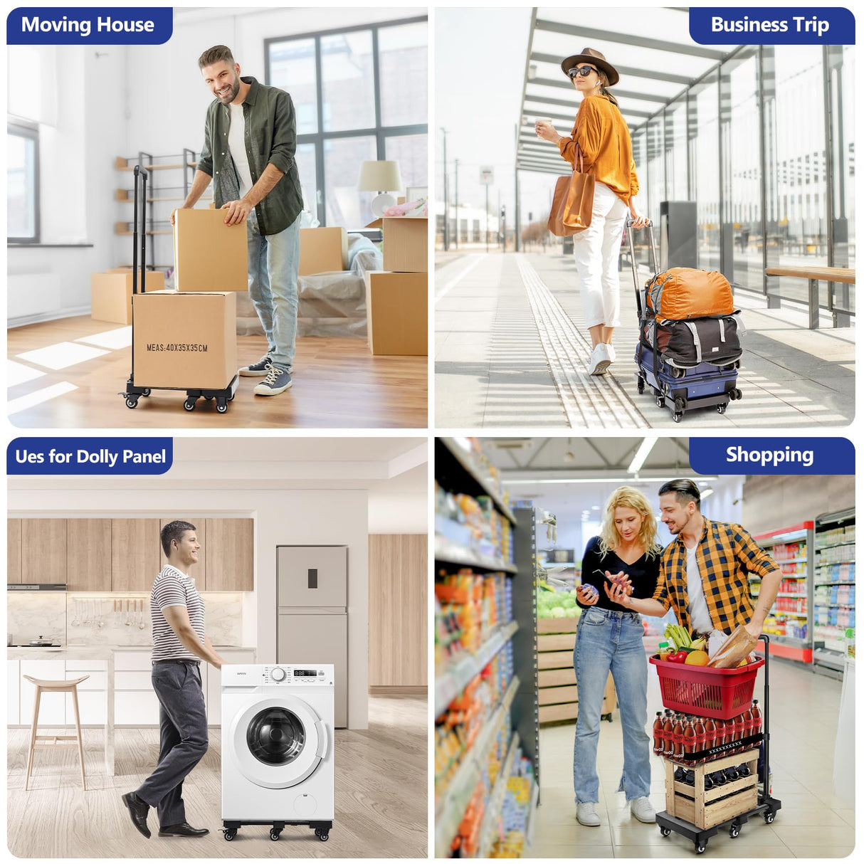 KEDSUM Upgraded Folding Hand Truck, 600lbs Heavy Duty Foldable Dolly Cart, Adjustable Handle Luggage Cart, Utility Cart with 6 Wheels & 2 Lashing Straps for Airport, Travel, Moving, Shopping, Office KEDSUM