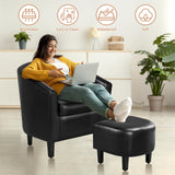 Yaheetech Accent Chair with Ottoman Set, Modern Faux Leather Upholstered Soft Barrel Chair and Footrest, Club Armchair and Footstool for Living Room/Bedroom/Reading Room/Guest Room, Black Yaheetech