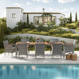 Devoko Outdoor Patio Dining Sets 9 Pieces Wicker Outdoor Dining Table and Chairs Set with Acacia Wood Table Top and Widened Armrests for Backyard, Garden, Deck (Grey) Devoko