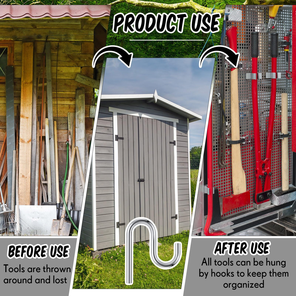 Blulu 10 Pcs 2'' Long Shed Hooks Shed Accessories for Hanging Heavy Duty Individual Utility Hooks Universal Wall Mounted J Utility Hangers for Tools Shovels Rakes Storage (Silver) Blulu