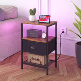 Sthmec Nightstands with Charging Station, LED Bedside Tables with Charging Station and Fabric Drawer, Night Stand with Storage, 3 Tier Side Table with Open Shelf,Nightstand Bedside Table,Rustic Brown WoodArtSupply