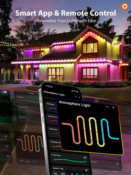 addlon 200FT Permanent Outdoor Lights, Cuttable & Extendable Smart RGB LED Lights for House & Outdoor Decor, App & Remote Control, IP67 Waterproof for Christmas, Holiday, Party, Halloween Decorations addlon