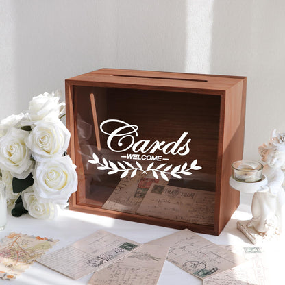 OurWarm Wooden Wedding Card Box with Slot, Money Gift Card Box for Wedding Reception, Rustic Envelope Card Box Storage for Party, Birthday, Graduation, Baby Shower, Honeymoon Funds, Wedding G - WoodArtSupply