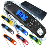 LIKEPAI Instant Read Meat Thermometer for Kitchen Cooking, Ultra Fast Precise Waterproof Digital Food Thermometer with Backlight, Magnet and Foldable Probe for Deep Fry, Outdoor BBQ, Grill（Black） LIKEPAI