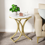 Tribesigns White and Gold End Table Small Round Faux Marble Sofa Side Table (1) Tribesigns