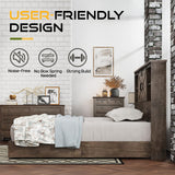 Rustic HOWE Full Size Wood Platform Bed with Bookcase Headboard and Storage Drawers HOWE