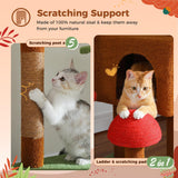 PEQULTI Mushroom Floor to Ceiling Cat Tower Adjustable Height (90.5''-100.4'' = 230cm-252cm) With Condo, Cozy Hammock and Scratching Post, Tall Activity Tree for Indoor Cats, Brown PEQULTI