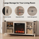 Furmax Fireplace TV Stand for Up to 65 Inches TVs, Farmhouse Entertainment Center with Grooved Barn Doors, Rustic Media Console Table with Storage Cabinets for Living Room (Natural Oak) Furmax