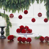 Senjie 3.15inch Burgundy Velvet Christmas Ornaments Balls Flocked Christmas Tree 12PCS Plastic Balls Xmas Hanging Ornaments Decoration Red Senjie