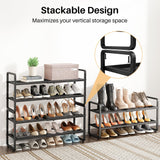 Shoe Rack - Expandable Shoe Organizer for Closet, Adjustable Metal Shoe Shelf Storage, 2 Tier Stackable Long Shoe Stand Holder for Garage, Entryway, Door Entrance, Black SNTD