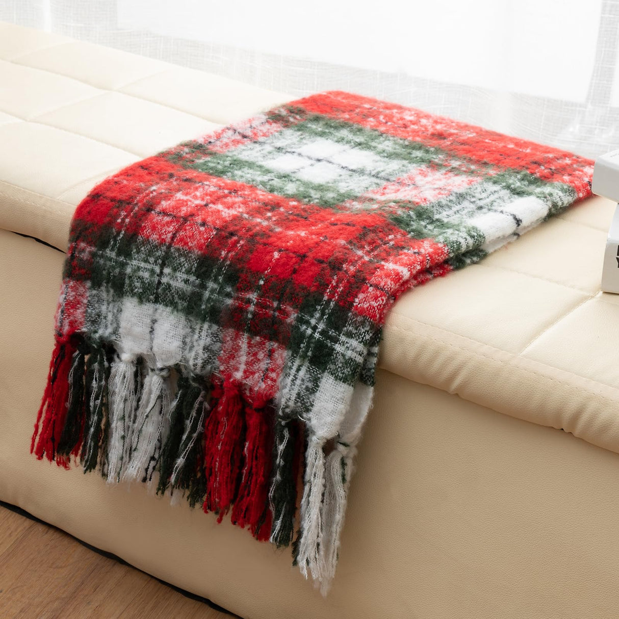 LALIFIT Plaid Throw Blanket with Fringes Green Red Christmas Home Decor Blankets Super Soft Cashmere Blanket for Couch Sofa Farmhouse Halloween etc 50" x 60" Inches(Xmas) LALIFIT
