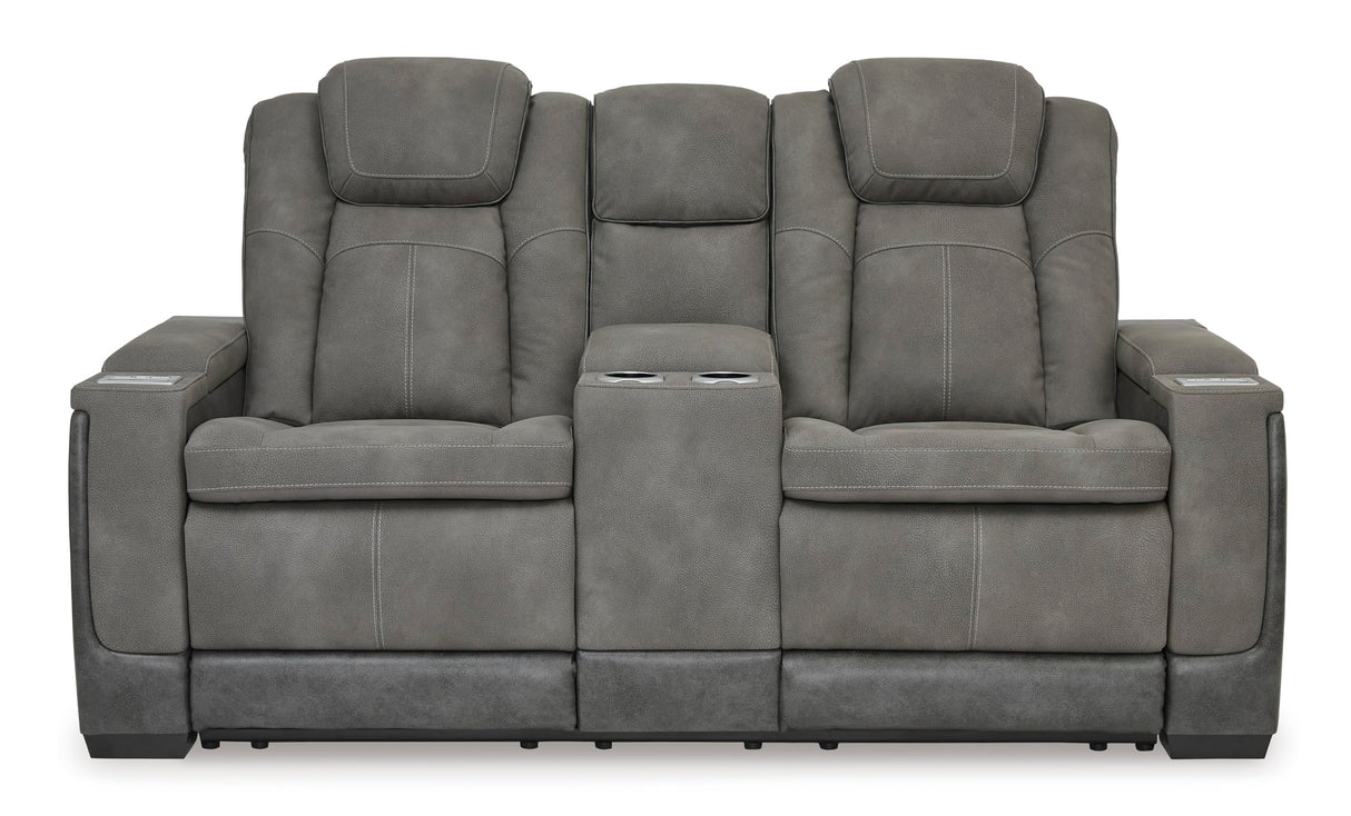 Signature Design by Ashley Next-Gen DuraPella Modern Faux Leather Power Reclining Loveseat with Console & Adjustable Headrest, Gray Signature Design by Ashley