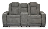 Signature Design by Ashley Next-Gen DuraPella Modern Faux Leather Power Reclining Loveseat with Console & Adjustable Headrest, Gray Signature Design by Ashley
