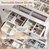 Seetech Farmhouse Makeup Vanity Desk with Mirror and Lights - 47.2" Dressing Table Set with Storage Stool, 3 Drawers, 6 Shelves, Cabinet, Power Outlet, for Bedroom, for Women, for Teen Girl, White Seetech