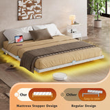 WLIVE Floating King Bed Frame, LED Bed Frame with Charging Station, Metal Platform Beds King Size with Heavy Duty Steel Slats, No Box Spring Needed, Easy Assembly, No Noise, White WLIVE