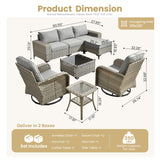 HOOOWOOO Outdoor Sectional Furniture Set,8 Pieces Wicker Patio Conversation Sets,L Shape All Weather Outside Couch Sofa Set with Swivel Chairs Solar Light Table Ottoman,Charcoal Gray HOOOWOOO