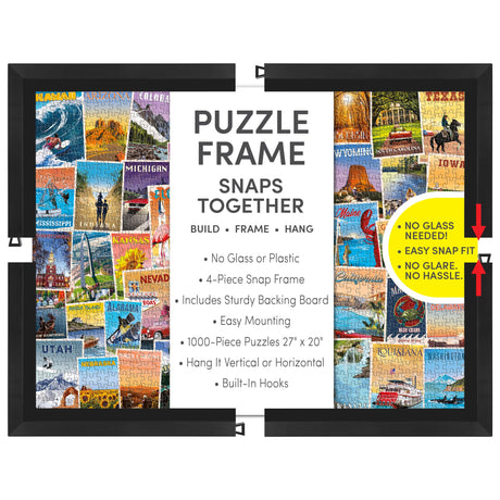 Funwares 20x27 Puzzle Frame – Sleek Matte Black Finish, Easy Assembly, No Glass/Plastic Cover Included, Lightweight Frame, Fits Most 1000 Piece Puzzles, Secure Fit with Built-In Hanging Hooks Funwares