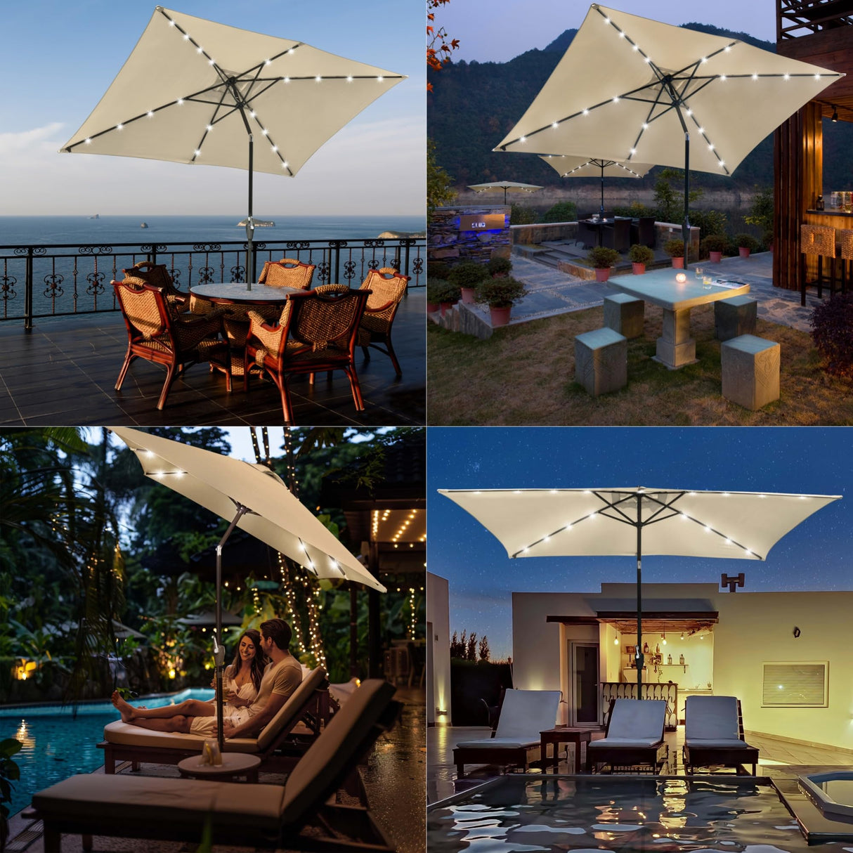 Yescom 10x6.5ft Outdoor Rectangle Solar Powered LED Lighted Patio Umbrella with Crank Tilt for Table Market Beach Pool Yescom