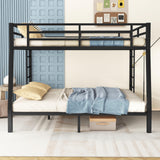 Bellemave Full XL Over Queen Metal Bunk Bed for Adults,Heavy-Duty Bunk Bed with 2 Ladders,Full Over Queen Bunk Beds,Space-Saving Bunk Bed for Kids/Teens/Adults,Noise-Free,Black Bellemave