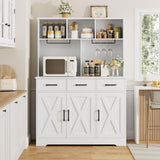 HOSTACK Buffet Cabinet with Hutch, Modern Farmhouse Kitchen Buffet Sideboard Storage Cabinet with 3 Drawers, Barn Door Coffee Bar Station, Liquor Cabinet for Dining Room, Living Room, White HOSTACK