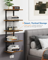 Harwaya 5 Tier Wall Bookshelf Unit for Bedroom Books, Large Floating Book Shelves Wall Mounted, Rustic Wood Lack Tiered Hanging Shelf for Kitchen Office Living Room Corner (Dark Brown) Harwaya