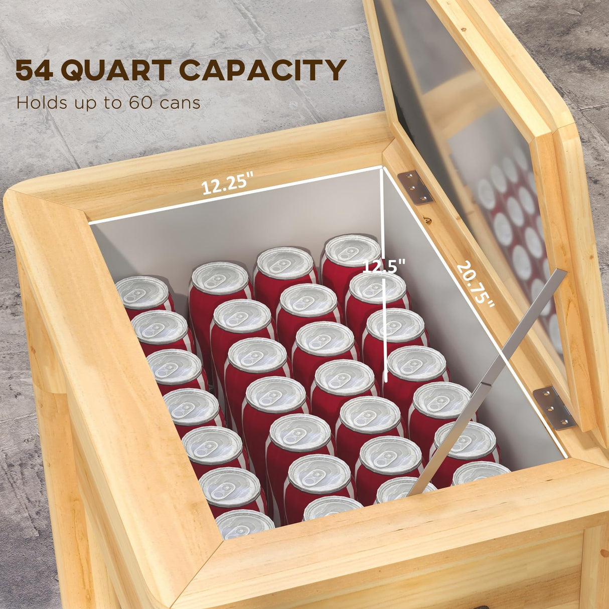 Outsunny Wooden Patio Cooler, 54Qt. Outdoor Beverage Cooler with Bottle Opener and 3 Handles for Backyard, Deck, Poolside Party, Natural Outsunny