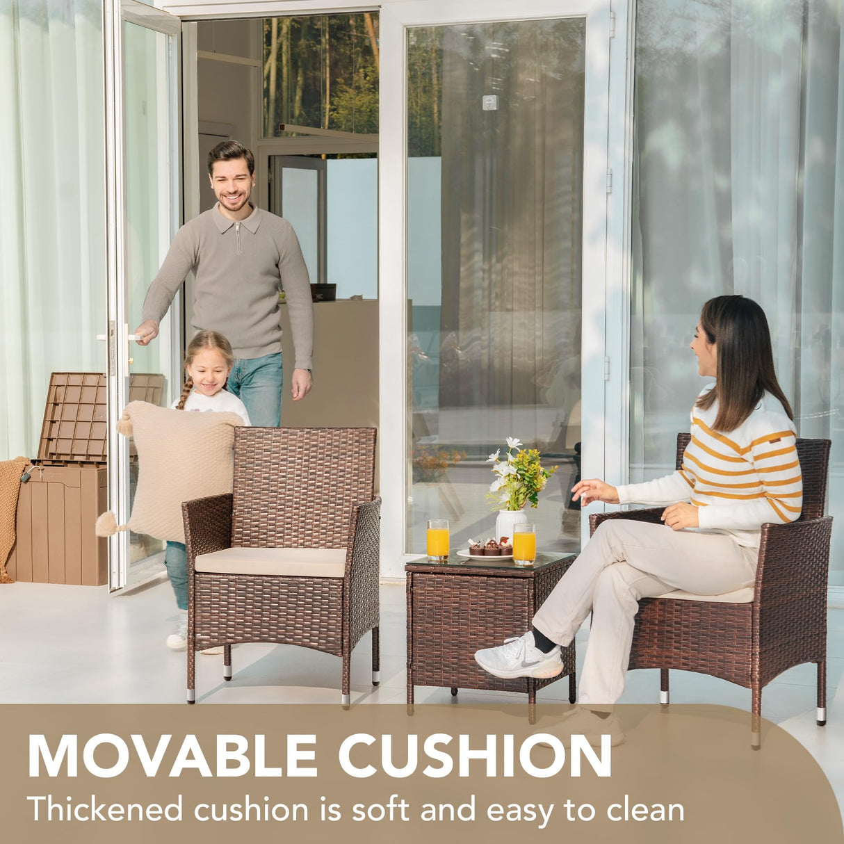 Devoko Patio Porch Furniture Sets 3 Pieces PE Rattan Wicker Chairs with Table Outdoor Garden Furniture Sets (Brown/Beige) Devoko