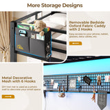 DICTAC Twin Over twin Bunk Bed with Led Lights and Charging Station Convertible Metal Twin Loft Bed with Desk and Seat bunk bed with Desk & Stair for Teen,Safety Guardrails,Black(Cushion not Included) DICTAC