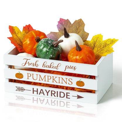 WATINC Fall Thanksgiving Maple Leaves Pumpkin Wooden Mini Crate Table Centerpiece, Farm Fresh Pumpkins Sign Crate Tiered Tray Decor Kit, Thankful Ornaments for Farmhouse Table Home Decor (62P - WoodArtSupply