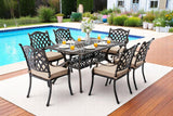 𝗔𝗶𝗹𝗶𝘀𝗺𝗮𝗶𝗹 7 Piece Outdoor Dining Set Cast Aluminum Retro Patio Dining Set for 6 includes 59” Rectangular Table and 6 Chairs with Thicker Cushions and Umbrella Hole for Patio Deck Garden Ailismail