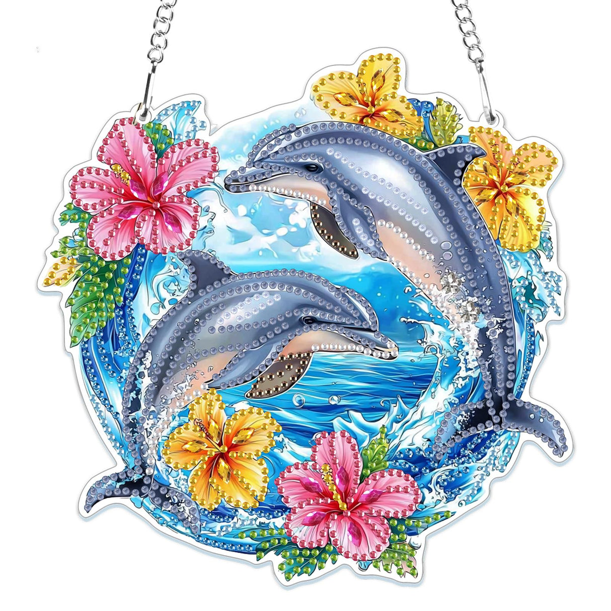 MOGTAA Dolphin Diamond Art Hanging Pendant Kits, 5D Special Shape Diamond Art Kits for Adults, Crystal Rhinestones Flowers Diamond Painting Gem Art for Home Garden Wall Decor MOGTAA
