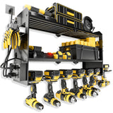 Power Tool Organizer Wall Mount with Charging Station, Cordless Drill and Battery Holder Shelf for Garage Organization,Heavy Duty Metal Tool Rack Storage, Load 300lbs, Built in 5 Outlet Power Strip massooan