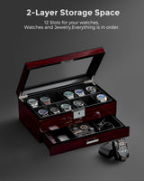 ANWBROAD 12 Slot Watch Cases for Men Watch Box with Large Lid Jewelry Box with Watch Storage 2-Tier Paint Surface Watch Holder Organizer for Men Lockable Watch Display Case UJWB001Y ANWBROAD