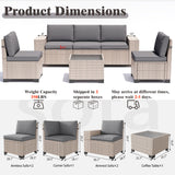 Aukreolis 6 Pieces Patio Furniture Set, Outdoor Sectional Wicker Sofa with Thickened Cushions and Coffee Table, High Back Rattan Patio Conversation Sets for Garden Backyard, Grey Aukreolis