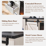JXQTLINGMU Farmhouse Fireplace TV Stand for 80 Inch TV, 32" Tall Entertainment Center w/Drawer & Sliding Barn Door, 70 Inch Highboy Media Console for Living Room, Off White JXQTLINGMU