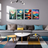 JOOZ 4 Pack Paint by Numbers Kit for Adults with Frame, Moon Paint by Number with Easel, DIY Mountain Lake Adult Paint by Number Kits on Canvas, Landscape Oil Painting Kit for Home Decor 8x12 Inch JOOZ