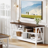 ChooChoo Farmhouse TV Stand for TVs up to 55 Inch, Modern Entertainment Center with 4 Open Shelves & Built-in Cable Holes, Media TV Console for Living Room, Bedroom, White ChooChoo