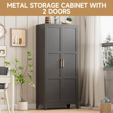 71" Metal Wardrobe Cabinet with Hanging Rod, Metal Clothing Storage Cabinets with 2 Doors and Adjustable Shelves, Armoire Wardrobe Closet for Bedroom, Laundry Room, Cloak Room, Black Bestoo