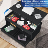 LED Coffee Table for Living Room Lift Top Coffee Tables with Storage Morden High Gloss 4 Tiers Black Tea Table Center Tables Sofa Hidden Compartment & 2 Open Shelve & 2 Drawers HOMMPA