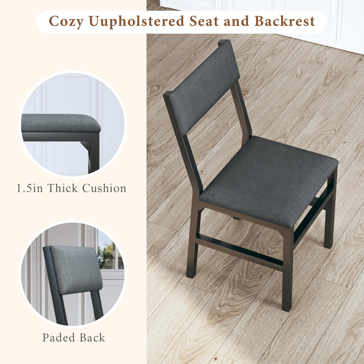 HUAHUU Dining Table Set for 4, Extendable Kitchen Table Cushion Chairs Set of 4, Rectangle Dining Table with Metal Frame & MDF Board, Folding for Small Apartment Saving Space, Black HUAHUU