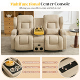 DRMBOOK Loveseat Rocker Recliner Sofa, Leathaire Fabric Double Reclining Couches with Console, Manual Reclinable Dual Recliner, RV Movie Theater Seating with USB/Bluetooth Speaker (Leathaire Beige) DRMBOOK