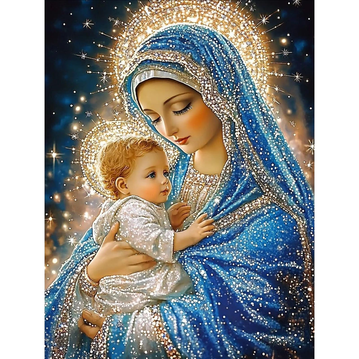 wavaiov Christmas Diamond Painting Kits for Adults, 5D DIY Virgin Mary Diamond Art Kits for Beginners, Jesus Round Diamonds Pictures Crafts, Full Drill Gem Art for Home Decor 12x16Inch wavaiov