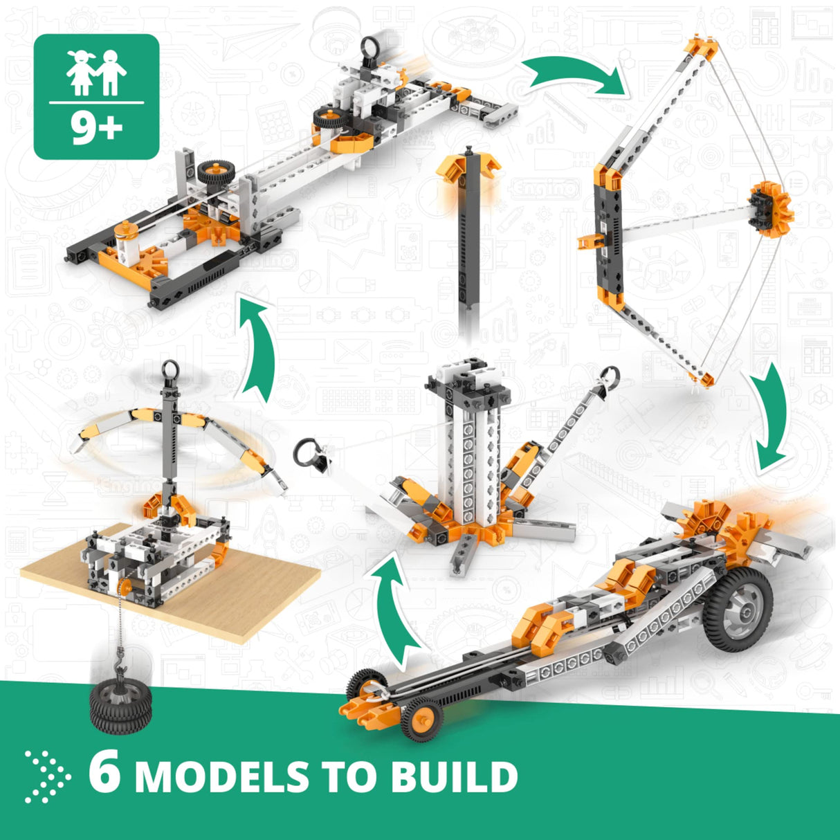 Engino STEM Toys, Physics Laws: Inertia, Friction & Circular Motion, Engineering Kit for Kids 9+, Creative STEM Projects, Gifts for Boys & Girls, Building Toys (6 Model Options) Engino