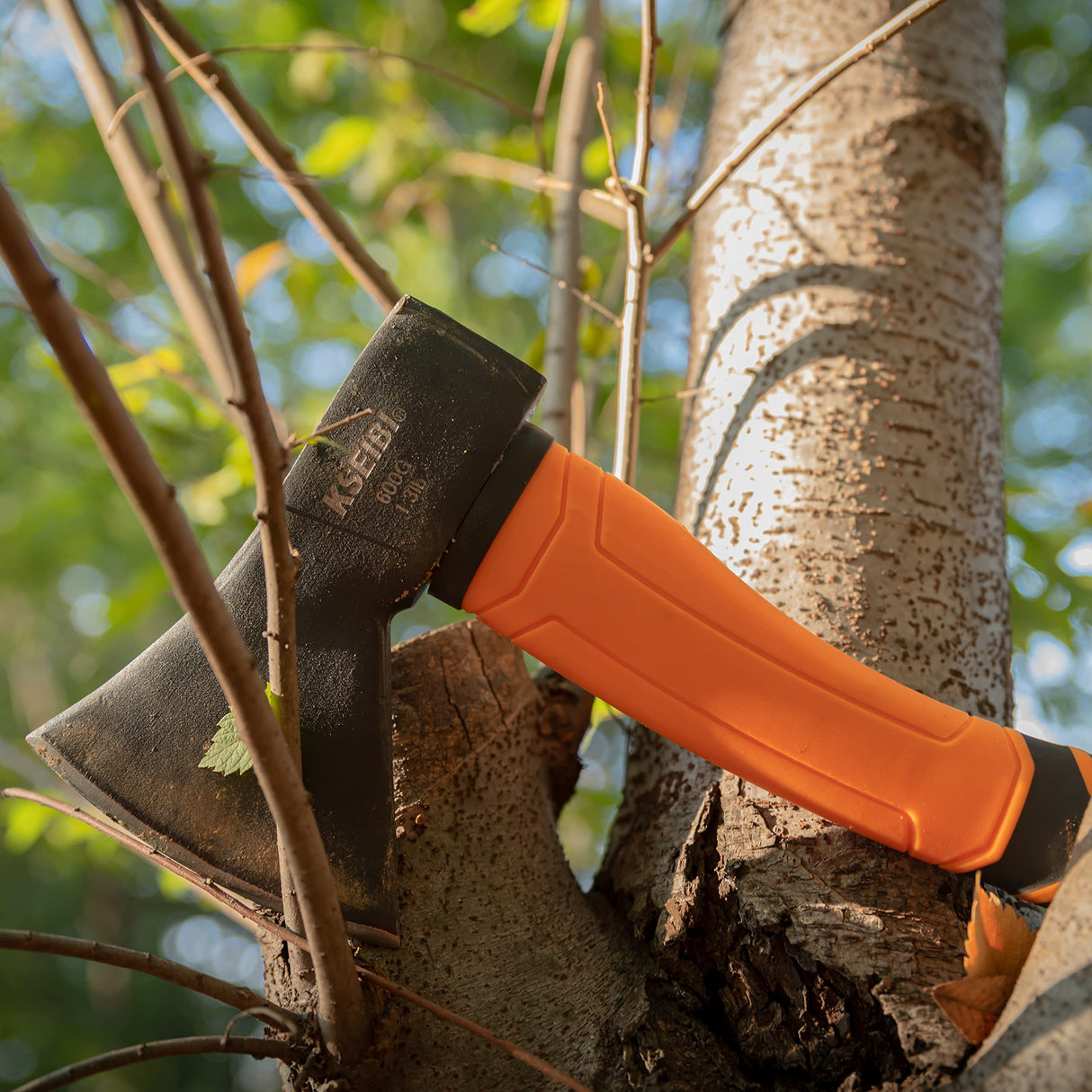 KSEIBI Wood Axe, Small Outdoor Camp Hatchet for Splitting and Kindling Wood, Forged Steel Blade with Anti-Slip and Shock Reduction Handle Great Throwing Axes and Hatchets (Modern) KSEIBI