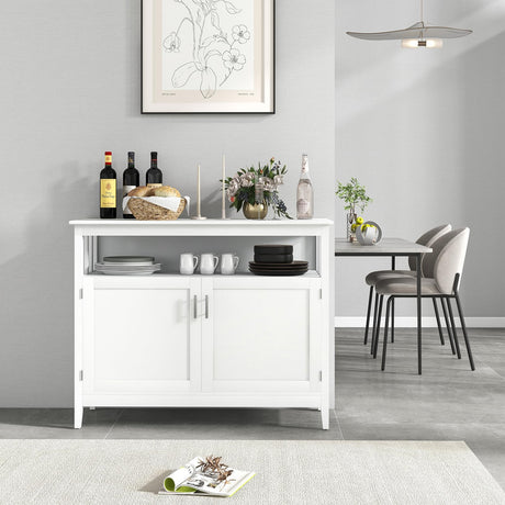 LOKO Buffet Cabinet with Storage, Freestanding Kitchen Cabinet with Adjustable Shelf, Storage Sideboard Console Table, 45 x 20 x 36 inches (White) LOKO