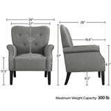 Yaheetech Modern Armchair, Mid Century Accent Chair with Sturdy Wood Legs and High Back for Small Space, Upholstered Fabric Sofa Club Chair for Living Room/Bedroom/Office, Set of 2, Dark Gray Yaheetech