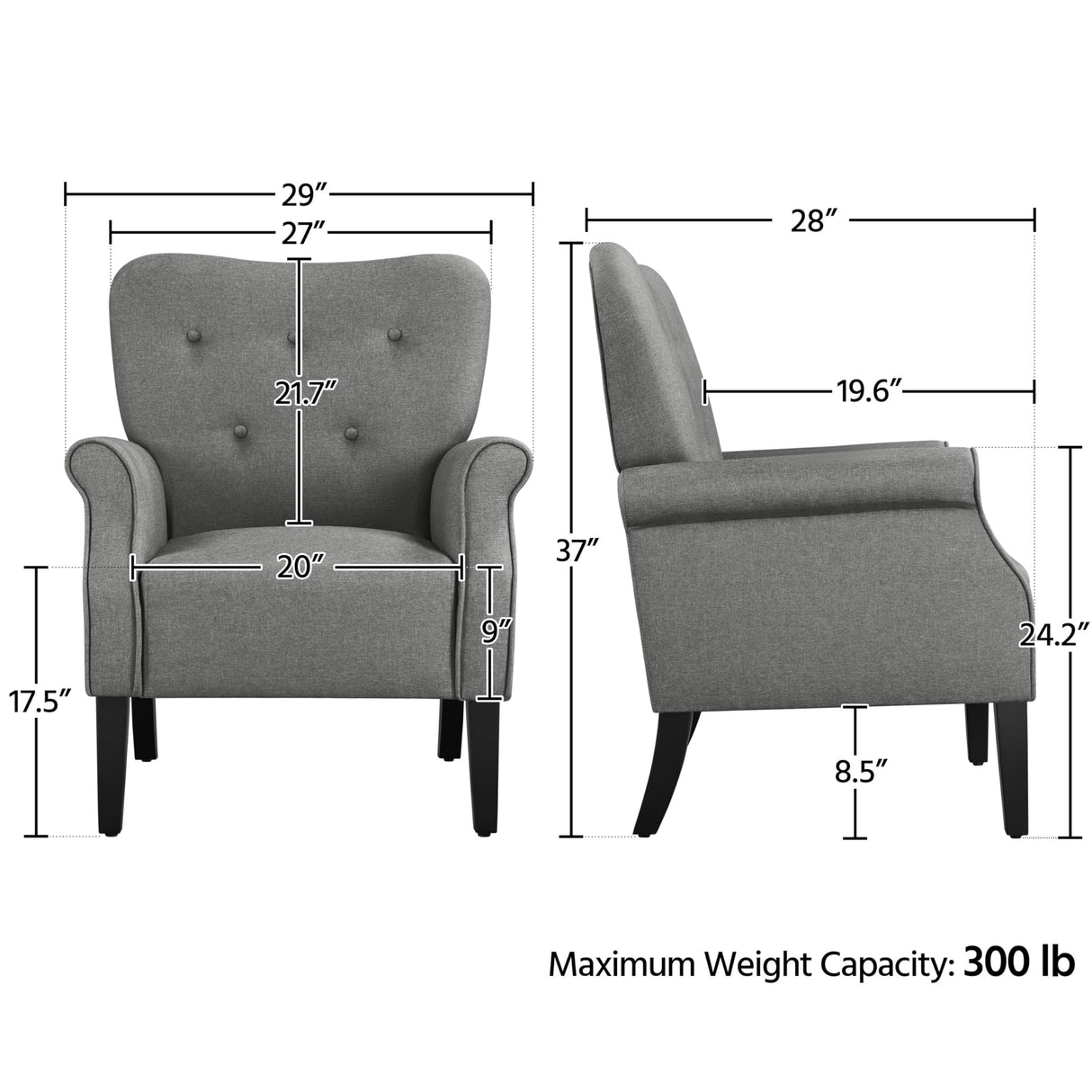 Yaheetech Modern Armchair, Mid Century Accent Chair with Sturdy Wood Legs and High Back for Small Space, Upholstered Fabric Sofa Club Chair for Living Room/Bedroom/Office, Dark Gray Yaheetech