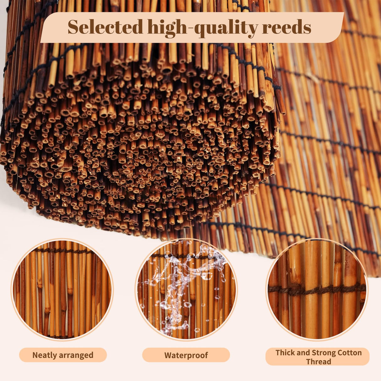 SHYDZYYC Reed Roller Shades,2 Pcs 48" W x 72" H Waterproof Privacy Screen Bamboo Outdoor Blind, Reed Curtain for Porch, Patio, Yard, Windows (Brown) SHYDZYYC